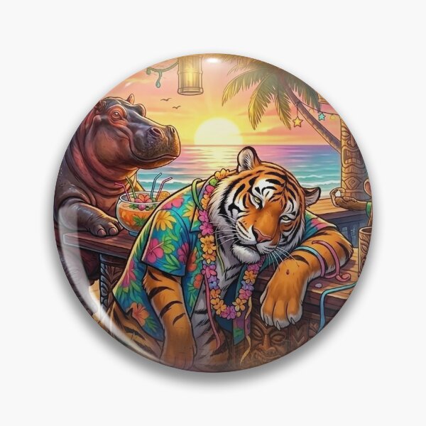 Item preview, Sunset Tiki Bar Animal Party – Funny Tiger, Panda & Hippo Island Vacation designed and sold by mikemuchu.