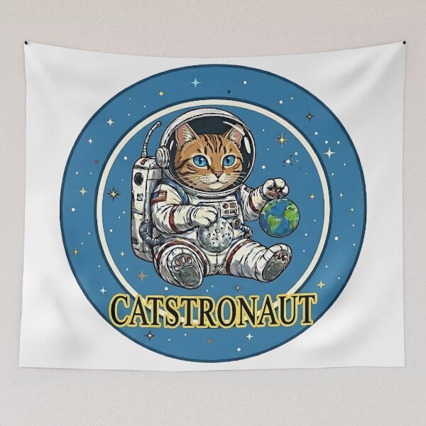 Item preview, Catstronaut Cute Astronaut Cat Playing With Earth And Moon Space Art designed and sold by ToxicInkArt.