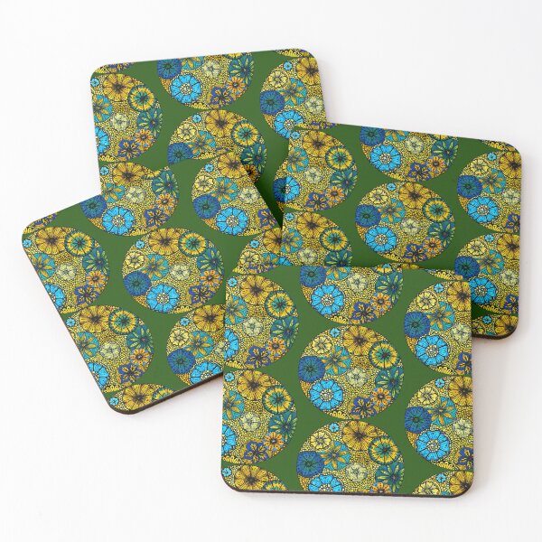 Item preview, Blue and Gold Zentangle Floral Pattern designed and sold by SusanAlisonArt.