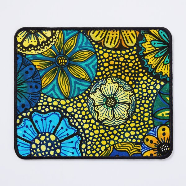 Item preview, Blue and Gold Zentangle Floral Pattern designed and sold by SusanAlisonArt.