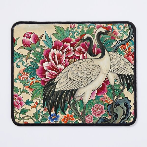 Item preview, Pair of Cranes with Blooming Peonies | Korean Minhwa Inspired Folk Art designed and sold by K-Tradition.