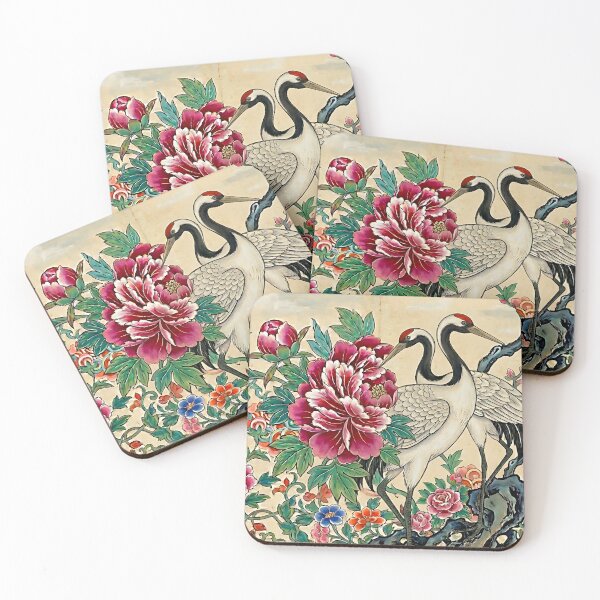 Item preview, Cranes Among Blooming Peonies | Korean Minhwa Inspired Folk Art designed and sold by K-Tradition.
