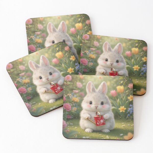Item preview, Cute Gardener Bunny with Red Watering Can – Spring Garden Floral Rabbit designed and sold by lovelistivkaa.