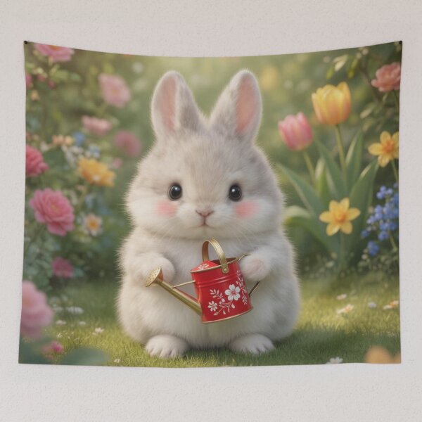 Item preview, Cute Gardener Bunny with Red Watering Can – Spring Garden Floral Rabbit designed and sold by lovelistivkaa.