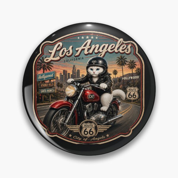 Item preview, Los Angeles Cat Rider | Retro Motorcycle Cat | Route 66 California Biker Design designed and sold by AstraDrip Studio.