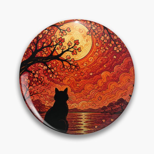 Item preview, Crimson Moon Blossom Dreamscape Black Cat Fantasy Art designed and sold by Mindworx21.