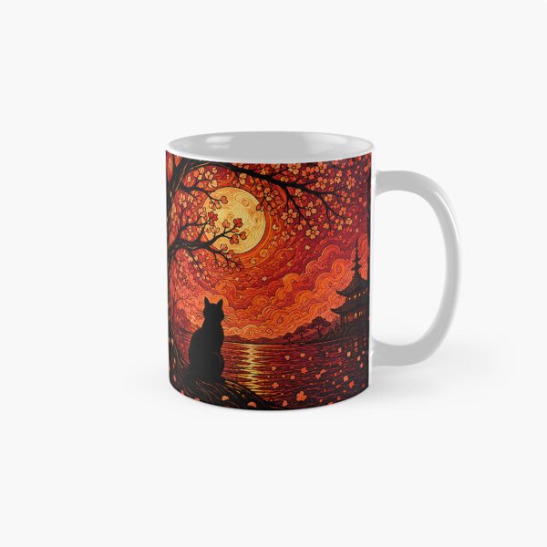 Item preview, Crimson Moon Blossom Dreamscape Black Cat Fantasy Art designed and sold by Mindworx21.