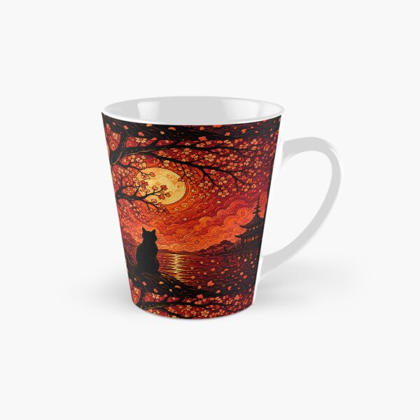 Item preview, Crimson Moon Blossom Dreamscape Black Cat Fantasy Art designed and sold by Mindworx21.