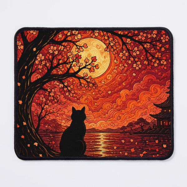 Item preview, Crimson Moon Blossom Dreamscape Black Cat Fantasy Art designed and sold by Mindworx21.