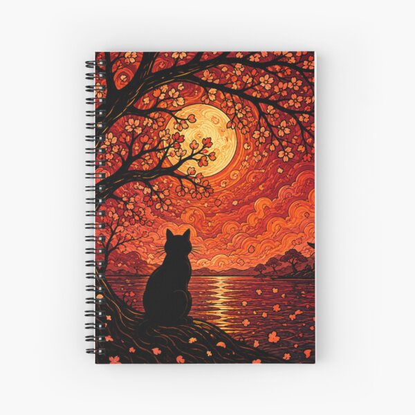 Item preview, Crimson Moon Blossom Dreamscape Black Cat Fantasy Art designed and sold by Mindworx21.