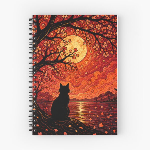 Item preview, Crimson Moon Blossom Dreamscape Black Cat Fantasy Art designed and sold by Mindworx21.