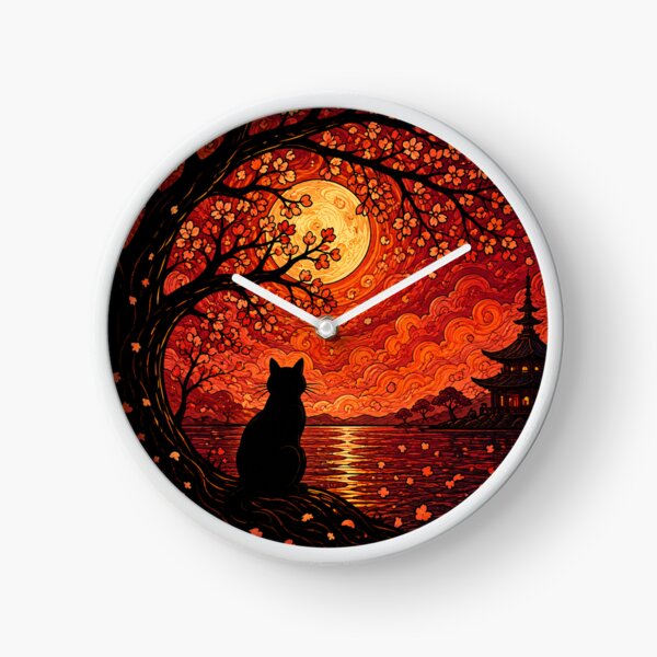 Item preview, Crimson Moon Blossom Dreamscape Black Cat Fantasy Art designed and sold by Mindworx21.