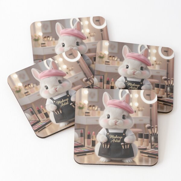 Item preview, Cute Makeup Artist Bunny in Pink Beret – Funny Beauty Salon Rabbit Art designed and sold by lovelistivkaa.