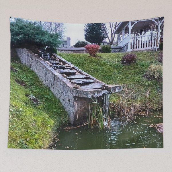 Item preview, Garden Waterfall – Scenic Cascade Nature Landscape Art Print from Romania designed and sold by MSMPrintDesign.
