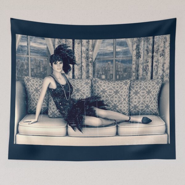 Item preview, Blue Art Deco Flapper Woman Vintage Art designed and sold by Vac1.