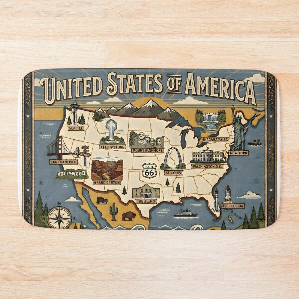 Item preview, USA Map Design with Landmarks designed and sold by devdesignsmerch.
