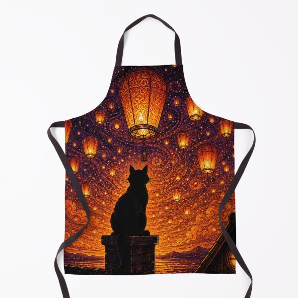 Item preview, Lantern Sky Reverie Enchanted Silhouette Dreamscape Black Cat Art designed and sold by Mindworx21.