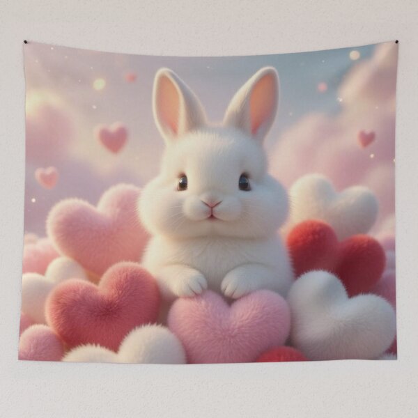 Item preview, Cute Fluffy Bunny in Sea of Soft Hearts – Romantic Valentine Light Blue Rabbit Art designed and sold by lovelistivkaa.