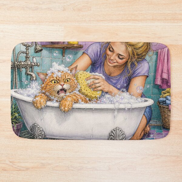 Item preview, Cat bathing designed and sold by zzsuzsa.