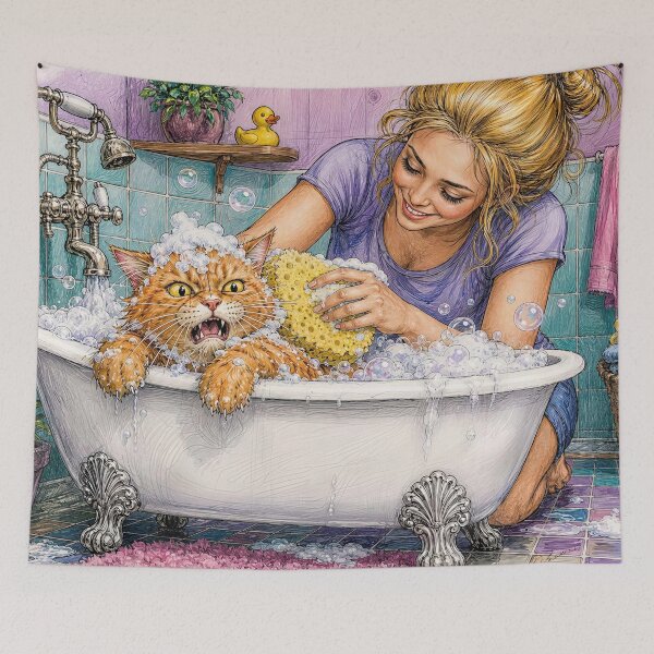 Item preview, Cat bathing designed and sold by zzsuzsa.