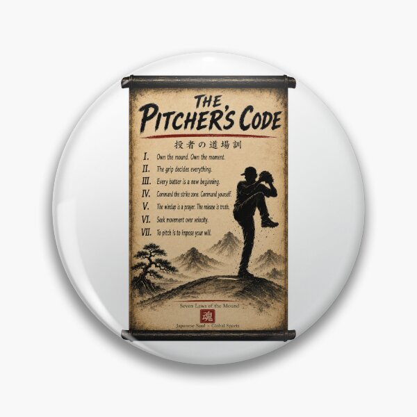 Item preview, The Pitcher's Code Seven Laws Japanese Scroll Baseball Motivation Wall Art designed and sold by Locker39.