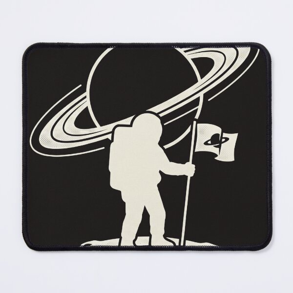 Item preview, Astronaut Saturn Silhouette Minimal Space Art Black White Retro Print designed and sold by Void and Neon.