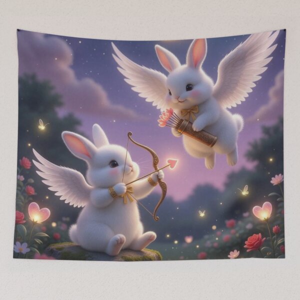 Item preview, Cute Cupid Bunnies with Bow and Arrow – Magical Valentine Angels Rabbit Art designed and sold by lovelistivkaa.