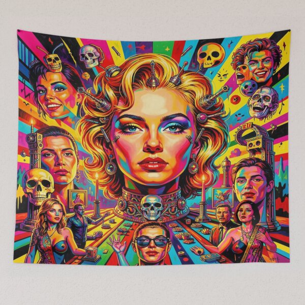 Item preview, Psychedelic pop art portrait in Warhol style with neon colors, symbols and dynamic energy designed and sold by FotoworldEdel.