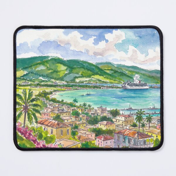 Item preview, Montego Bay Jamaica Watercolor – Caribbean Harbor and Cruise Ship Art Print, Travel Gift designed and sold by artshop77.