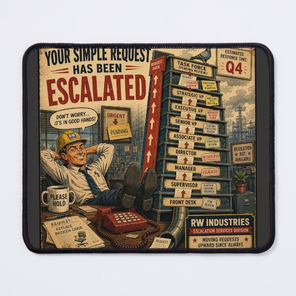 Item preview, Escalation Services Division - Corporate Bureaucracy Poster designed and sold by DeadpanYard.