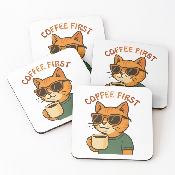 Item preview, Retro Coffee First Cool Cat with Sunglasses designed and sold by adlkh.
