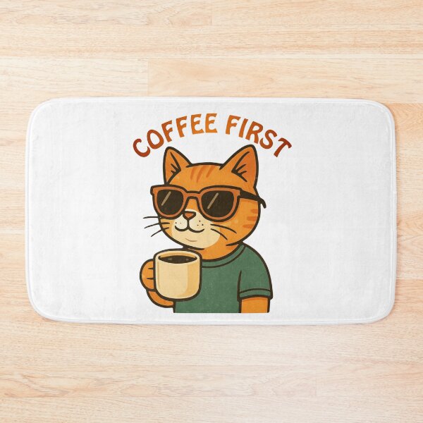 Item preview, Retro Coffee First Cool Cat with Sunglasses designed and sold by adlkh.