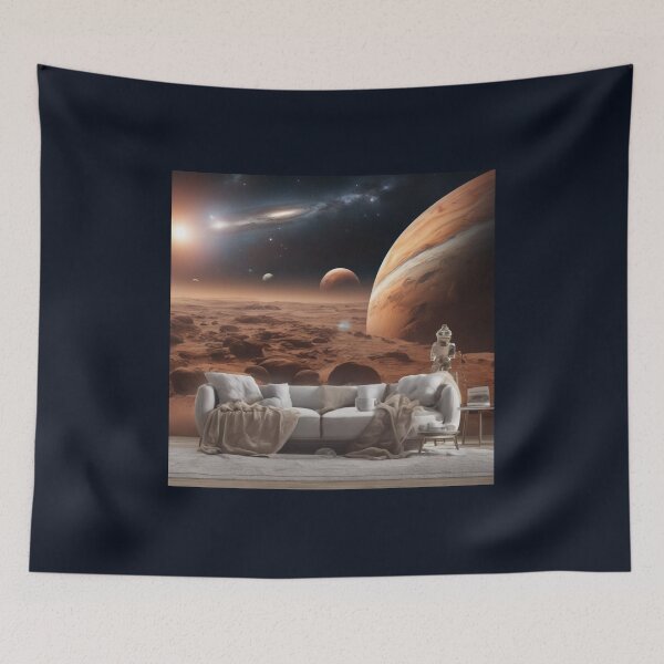 Item preview, Surreal Sci-Fi Living Room on Mars Cosmic Landscape Art designed and sold by UmSkelig834.