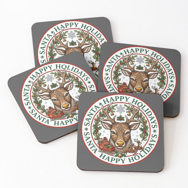 Item preview, Vintage Reindeer Santa Sleigh Happy Holidays Christmas Badge designed and sold by Log77.