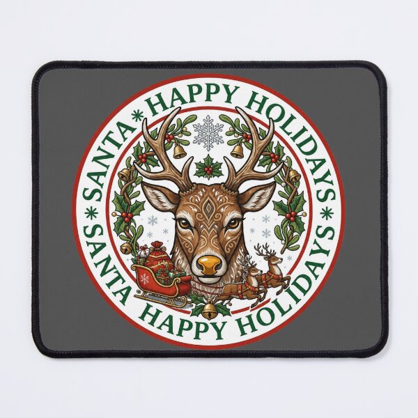 Item preview, Vintage Reindeer Santa Sleigh Happy Holidays Christmas Badge designed and sold by Log77.