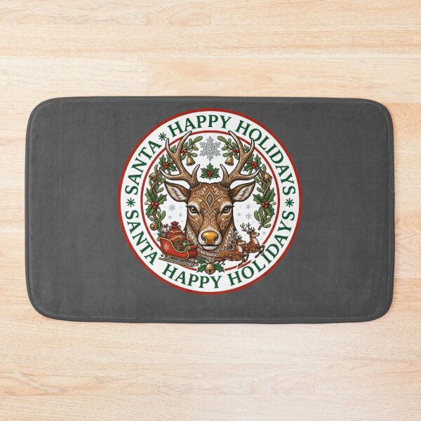 Item preview, Vintage Reindeer Santa Sleigh Happy Holidays Christmas Badge designed and sold by Log77.