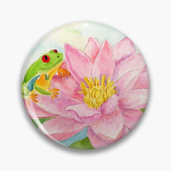 Item preview, Happy July Birthday with Pink Waterlily and Frog designed and sold by daphsam.