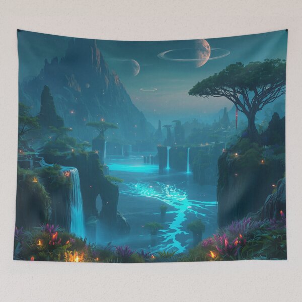 Item preview, Bioluminescent Waterfall Kingdom Pandora Fantasy Landscape designed and sold by Luminous Wilds.