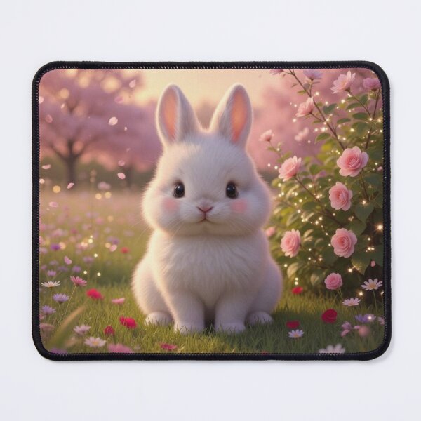 Item preview, Cute Fluffy Bunny by Rose Bush – Magical Spring Garden Fairy Tail Rabbit designed and sold by lovelistivkaa.