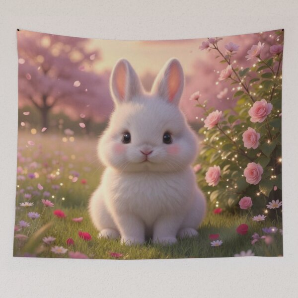 Item preview, Cute Fluffy Bunny by Rose Bush – Magical Spring Garden Fairy Tail Rabbit designed and sold by lovelistivkaa.