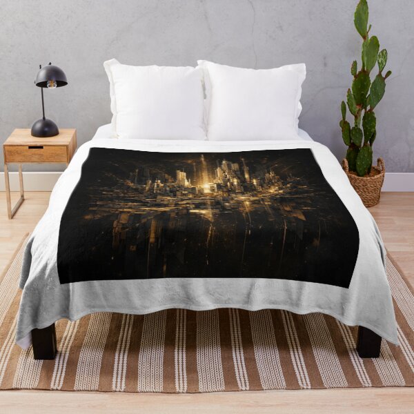 Aperçu de l'œuvre Golden Futuristic Cityscape créée et vendue par JcAbstractArt.
