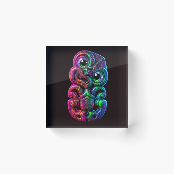 Item preview, Neon Splash Hei Tiki – Electric Māori Guardian designed and sold by SkruffyInk.