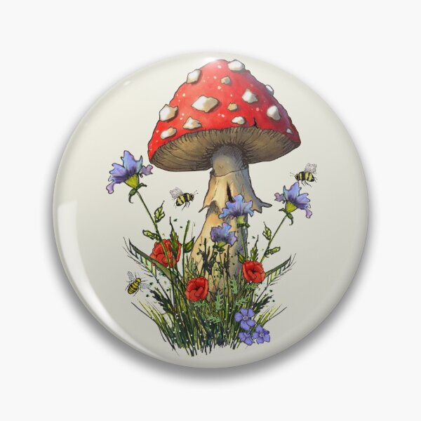 Item preview, Amanita Mushroom with Flowers and Bees, Hand Illustrated, Botanical designed and sold by JoyfulWhimsy.