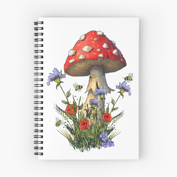 Item preview, Amanita Mushroom with Flowers and Bees, Hand Illustrated, Botanical designed and sold by JoyfulWhimsy.