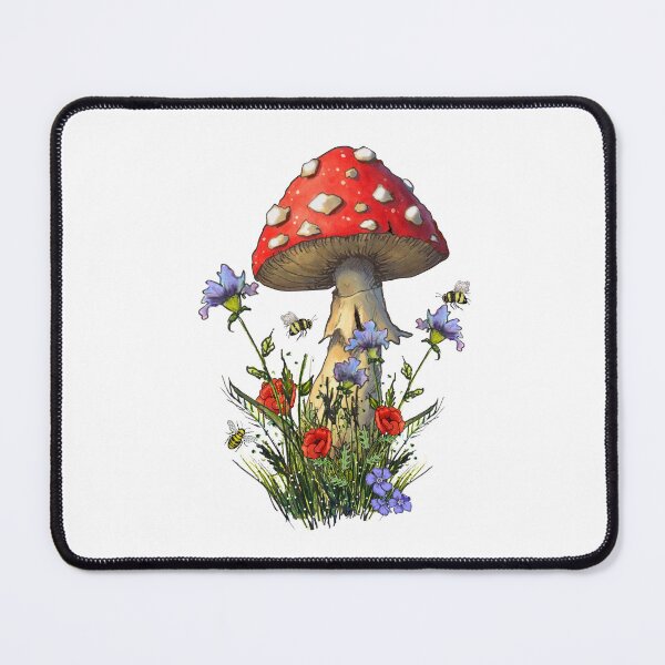 Item preview, Amanita Mushroom with Flowers and Bees, Hand Illustrated, Botanical designed and sold by JoyfulWhimsy.