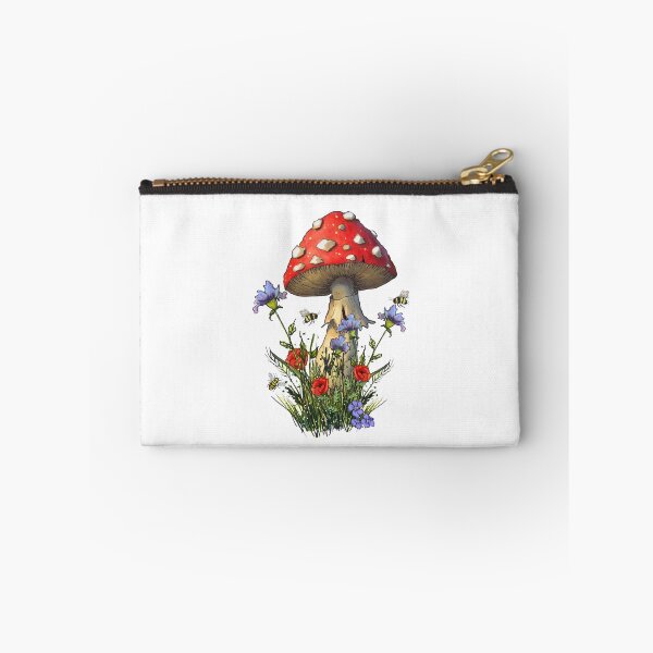 Item preview, Amanita Mushroom with Flowers and Bees, Hand Illustrated, Botanical designed and sold by JoyfulWhimsy.