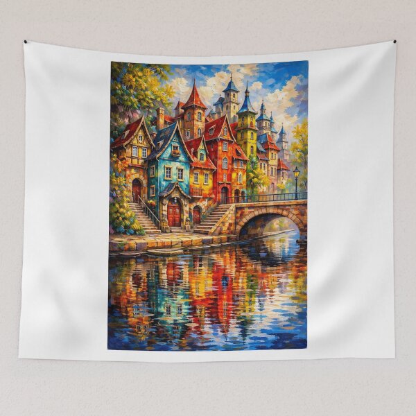 Item preview, Colorful Riverside Village designed and sold by JcAbstractArt.