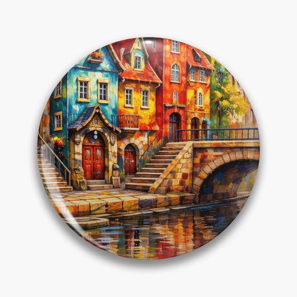 Artikelvorschau, Farbenfrohes Dorf am Fluss entworfen und verkauft von JcAbstractArt.