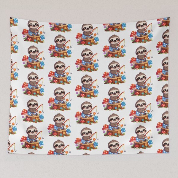 Item preview, Cute Baby Sloth Fisherman – Watercolor Whimsical Forest Animal Sticker designed and sold by AillustriaAK.