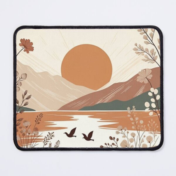 Item preview, Boho Sunset Lake Landscape with Wildflowers | Minimal Retro Nature Illustration designed and sold by GalleryPeak.